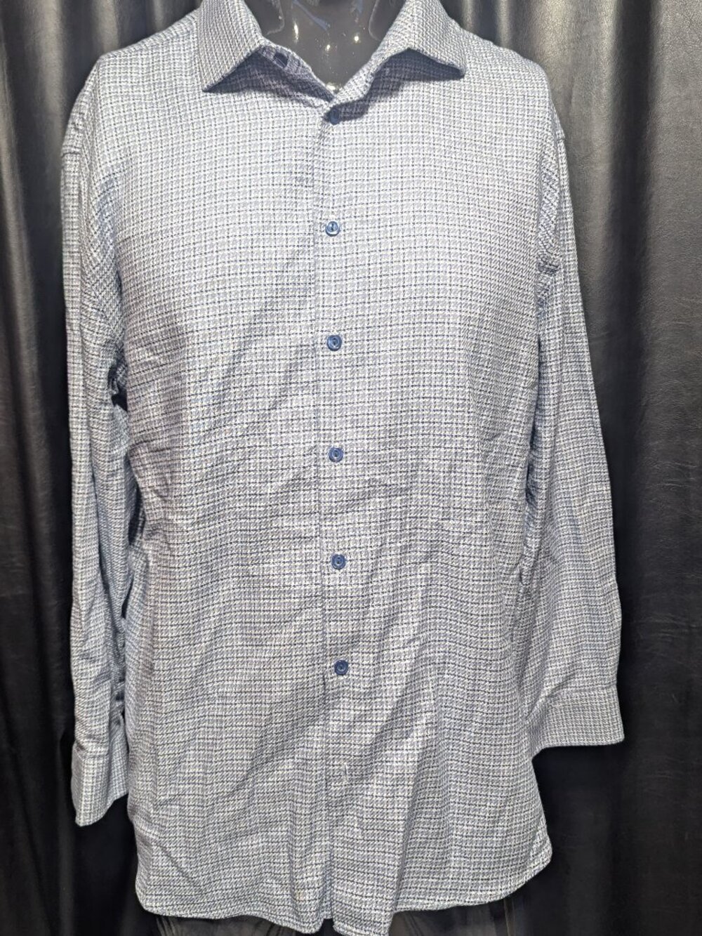 Grafton 1853 Non-Iron Blue Geometric Dress Shirt XL Modern Fit 17-17.5